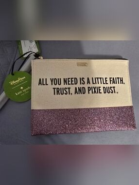 kate spade Nude Canvas Clutch with Pink Glitter Trim
